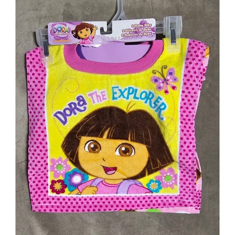 Dora the Explorer Baby Bibs 2 Pack Nickelodeon Pink Yellow Pullover Terry Cotton